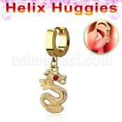 ehg721 pendiente huggie helix acero inoxidable pvd oro dragon oro colgado ojos cristal se vende por pieza distribuidor mayorista