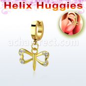 ehg761 pendiente huggie helix acero inoxidable chapado pvd dorado pequeno colgante cristal libelula colgante laton chapado oro