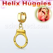 ehg765 pendiente huggie helix acero inoxidable pvd dorado colgante esposas grabado freedom oro al por mayor