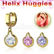 ehgz417 pendiente huggie helix acero inoxidable pvd dorado colgante redondo zirconia medio oro mayorista