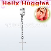 ehhlcrs pendiente huggie helix acero inoxidable cruz lisa colgando una cadena larga