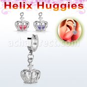 ehhz590 pendiente huggie helix acero inoxidable colgante corona zirconia plata & mayorista