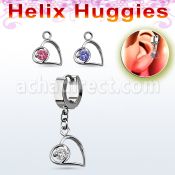ehhz66 pendiente huggie helix acero inoxidable corazon colgado zirconia redonda se vende por pieza venta