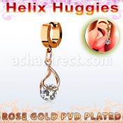 ehrz416 pendiente huggie helix acero inoxidable pvd oro rosa colgante zirconia redonda ajustada presion oro rosa venta