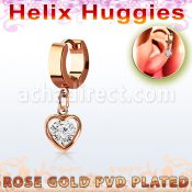 ehrz419 pendiente huggie helix acero inoxidable pvd oro rosa colgante corazon zirconia redonda medio oro rosa venta