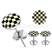 er205 par piercings oreja acero inoxidable logo cuadros negros blancos 10mm al por mayor