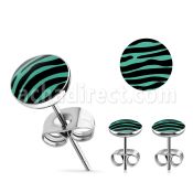 er234 par piercings oreja acero inoxidable logo cebra negra azul 7mm venta