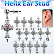 erbd694 piercing oreja helix acero quirurgico bola cruz calavera ojos cristal vendido por pieza al por mayor