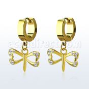 erg761 par pendientes huggie oreja acero inoxidable chapado pvd dorado pequeno colgante cristal libelula colgante laton chapado oro