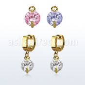 ergz519 pendiente huggie oreja acero inoxidable pvd dorado colgante zirconia redonda 8mm mayorista