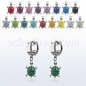 erh574 par pendientes huggie oreja acero inoxidable brillo espejo colgante tortuga caparazon cristal tachonado ojos cristal negro distribuidor