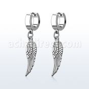 erh653 par pendientes huggie oreja acero inoxidable brillo espejo colgante ala pajaro lisa plata al por mayor