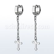 erhlcros par pendientes huggie oreja acero inoxidable acabado brillo espejo cruces colgando una cadena larga