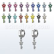 erhstky par pendientes huggie oreja acero inoxidable brillo espejo colgante llave estrella cristal plata distribuidor