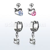 erhz374 par pendientes huggie oreja acero inoxidable brillo espejo colgante manzana zirconita redonda mayorista