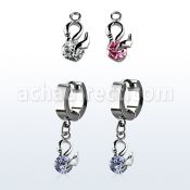 erhz376 par pendientes huggie oreja acero inoxidable brillo espejo colgante cisne zirconita redonda venta
