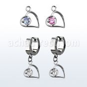 erhz66 par pendientes huggie oreja acero inoxidable brillo espejo colgante corazon zirconia redonda venta