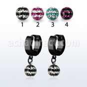 erkfrd8 pendiente huggie oreja acero inoxidable pvd negro colgante bola 8mm multi cristal ferido triple linea venta
