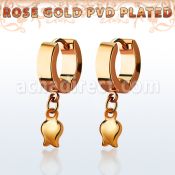 err767 pendiente huggie oreja acero inoxidable pvd oro rosa colgante tulipan oro rosa distribuidor mayorista
