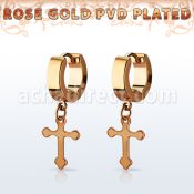 errcro pendiente huggie oreja acero inoxidable pvd oro rosa colgante vintage cross al por mayor