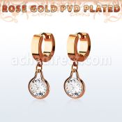 errz417 pendiente huggie oreja acero inoxidable pvd oro rosa colgante zirconia redonda oro rosa venta