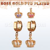 errz590 par pendiente huggie oreja acero inoxidable oro rosa colgante corona zirconia oro rosa mayorista