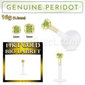 gbige4 labret bio flexible transparente presion oro 14 kts peridoto legitimo 2mm mayorista