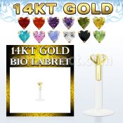 gbizhm labret bio flexible transparente presion oro 14 kts zirconita corazon 3mm al por mayor