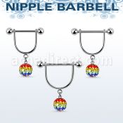 gfrsnp8 barbell pezon estribo acero quirurgico bolas 5mm bola 8mm multi cristal bandera gay distribuidor mayorista