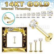 glbzi 14k gold labret prong set cz internal
