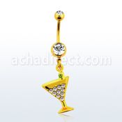 gtdmar2 piercing ombligo acero quirurgico anodizado dorado bolas joya bisel 5 8mm vaso martini colgado al por mayor