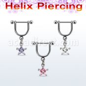 heuz11 piercing helix estribo acero quirurgico barbell bola 3mm colgante zirconita estrella 6mm plata venta