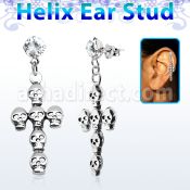 hexzd11 piercing helix plata esterlina zirconia 6mm cruz formada por calaveras plata 925 eja al por mayor