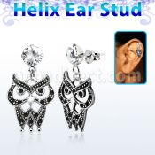 hexzd21 piercing helix plata esterlina 925 zirconia 6mm buho colgado eja al por mayor