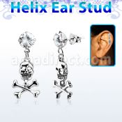 hexzd28 piercing helix plata esterlina 925 zirconia 6mm calavera huesos cruzados eja distribuidor mayorista