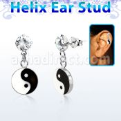 hexzd30 piercing helix plata esterlina 925 zirconia 6mm disco plano pintado ying yang eja distribuidor mayorista