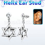 hexzd7 piercing helix plata esterlina zirconia 6mm estrella david cruz plata 925 eja mayorista