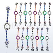 idbtfr5a barbell industrial loop acero 316l pvd rayas cebra bolas multi cristal 5mm puntos 35mm al por mayor