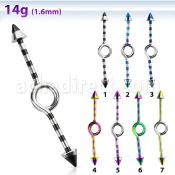 idbtn14 barbell industrial loop con aro acero 316l pvd rayas cebra conos 5mm 35mm al por mayor