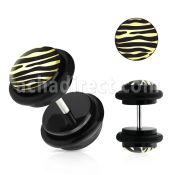 ilvgr29 plug falso acrilico negro logo rayas cebra negras blancas anillos goma 8mm mayorista