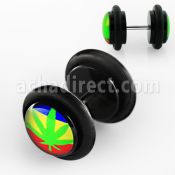 ilvgr4 plug falso acrilico negro logo marihuana fondo 3 colores anillos goma 8mm mayorista