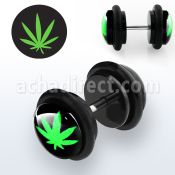 ilvgr8 plug falso acrilico negro logo hoja marihuana verde fondo negro anillos goma 8mm distribuidor mayorista