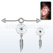 incnd5 barbell industrial loop con aro acero 316l conos 5mm atrapasuenos pluma colgado mayorista