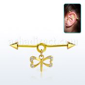 incntd18 barbell industrial loop con bucle acero anodizado dos conos pequeno colgante cristal libelula colgante laton chapado oro