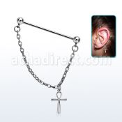 indsd9 industrial barbell acero 316l joya bisel 5mm bola 5mm conectada por colgante cruz ankh plata venta por mayor