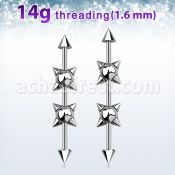 indsh16 barbell industrial acero 316l conos arriba abajo 5mm bolas pinchos 6mm centro barra al por mayor