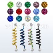 intdfr5 barbell industrial espiral acero quirurgico anodizado bolas 5mm multi cristal ferido al por mayor