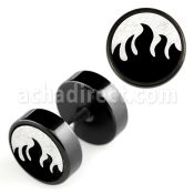 ipls4 plug falso acero quirurgico anodizado negro logo llamas rayado laser lado 8mm distribuidor