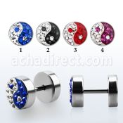 ipmcyy plug falso acero quirurgico brillo espejo ying yang multi cristal plana distribuidor