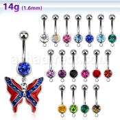 mcd506 piercing ombligo acero quirurgico bola 8mm joya bisel mariposa pintada colores bandera confederada 10mm distribuidor mayorista